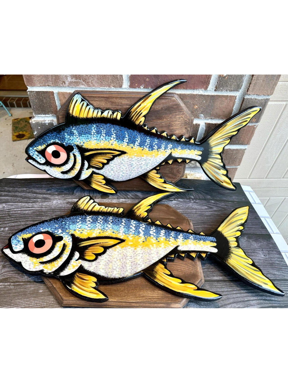 Fish Bluefin Tuna Wood Wall Plaque Folk Art Coastal Nautical Decor Ocean Set 2